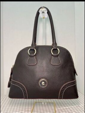 Dooney and Bourke Medium Domed Satchel in brown pebbled leather, brass hardware